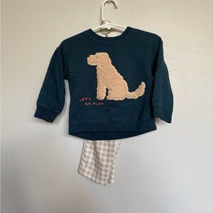 Navy Kids Sweatshirt with Tan Dog Applique